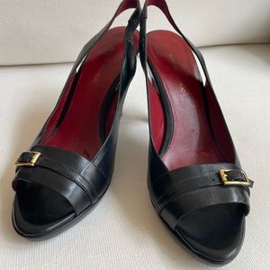 Banana Republic Black Leather Open Toe Sling Back Pumps in Size 7